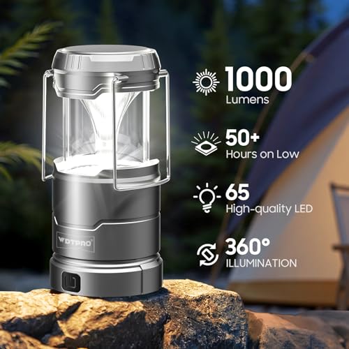 4 Pack Camping Lanterns Rechargeable Collapsible, 65 LED 3 Lighting Modes, 1000LM Dimmable Camping Lights Waterproof, Portable Lantern for Camping Essentials Power Outages Tent Emergency Home Hiking