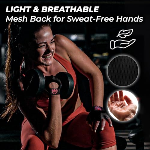 Workout Gloves for Men & Women - Large Black Weight Lifting Gloves with Non-Slip Palm