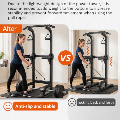 Adjustable Power Tower Pull Up & Dip Station - Black