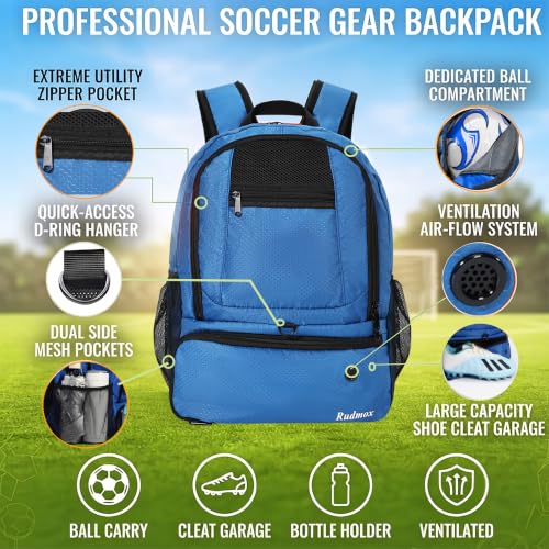 Rudmox Soccer & Basketball Backpack 30L Sports Equipment Bag with Shoes Compartment
