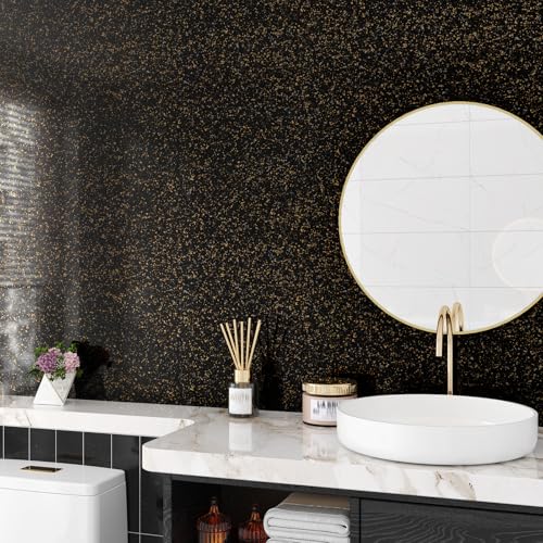 Black and Gold Granite Contact Paper for Countertops Peel and Stick Countertop Covers Waterproof Removable Marble Wallpaper for Kitchen Bathroom Counter Tops Desk Cabinets Vinyl Wrap