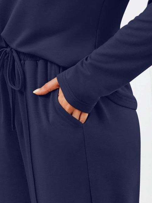 AUTOMET Sweatsuits Women 2 Piece Outfit Fashion Travel Lounge Sets With Wide Leg Pants Airport Track Suits Fall Clothes 2026 Navy M