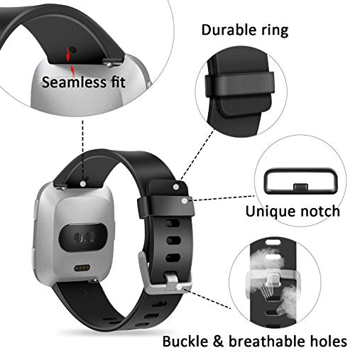 Fitbit Versa 2 Bands - Soft Waterproof Replacement Wristband Strap - Large 7.2"-8.7" - Black