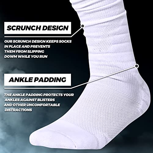 Long Knee High Football Socks with Ankle Support - White, Large