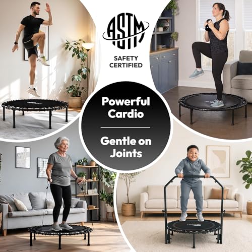 Mini Rebounder Trampoline for Adults - 40 Inch Black with Bar