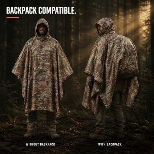 USGI Industries Military-Style OCP Multicam Rain Poncho Waterproof Ripstop Camouflage