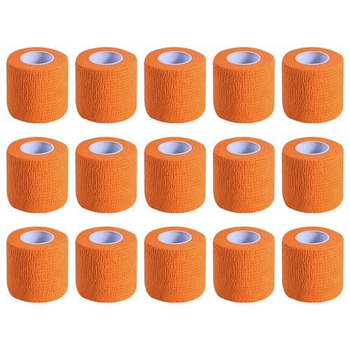 KISEER 15 Pack 2 Inch x 5 Yards Self-Adhesive Cohesive Bandage Wrap, Orange