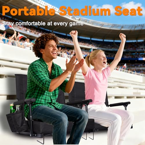 Portable Stadium Seats with Back Support & Cup Holders - Black