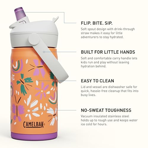 CamelBak Thrive Flip Straw Kids Water Bottle 12oz Stainless Steel Butterfly Rainbow