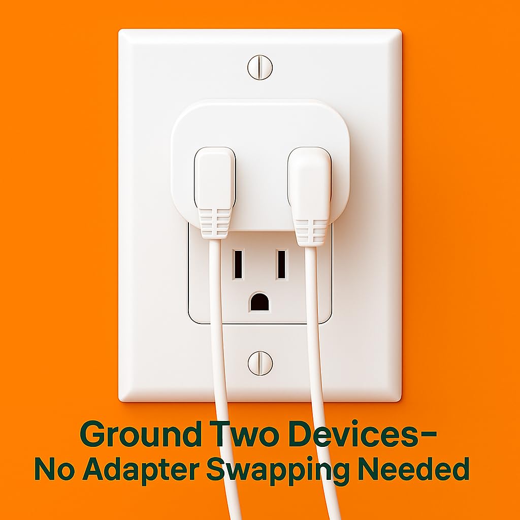 GAYA Grounding Plug Adapter – Dual Port Ground Connection for Grounding Mats, Sheets, Wristbands – Universal Type B Outlet Compatible Splitter – Secure, Tested, Travel-Ready Design