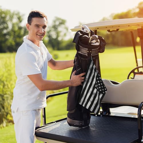 Guyperatic Patriotic Flag Black Golf Towel 24x16 with Carabiner Clip - USA Sports Accessory