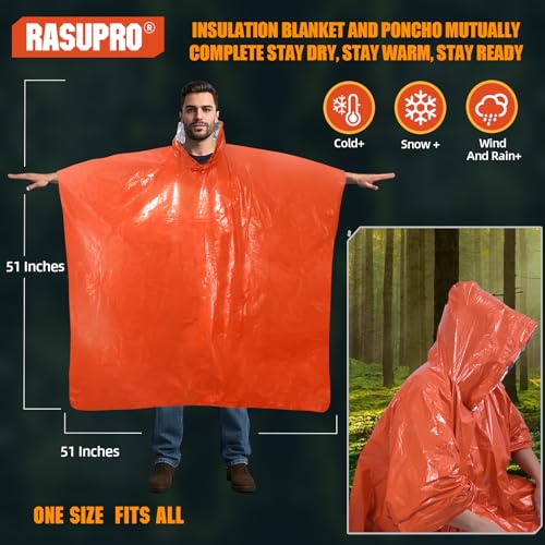 4 Pack Emergency Ponchos with Thickened Mylar Blanket Lining,
