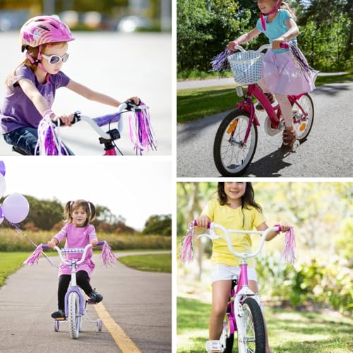 Purple Bike Handle Grips with Tassel Streamers - Non-Slip Rubber