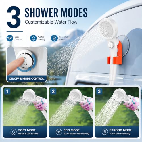 B013 Rechargeable Blue Portable Camping Shower with LED Display and 3 Spray Modes