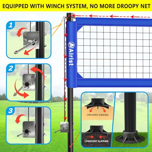 Heavy Duty Volleyball Net Set with Adjustable Poles - Blue