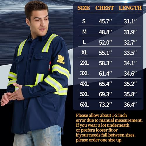 SRsafety Hi Vis FR Shirts for Men,7.0oz Long Sleeve FR Work Shirts,100% Cotton High Visibility Fire Shirt