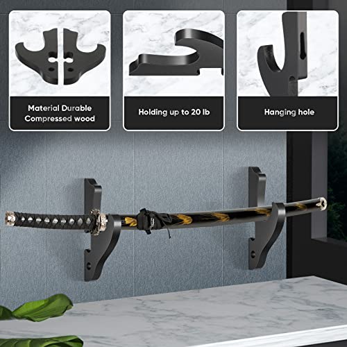 Black 6 Pcs Samurai Sword Wall Mount Hooks Set for Display