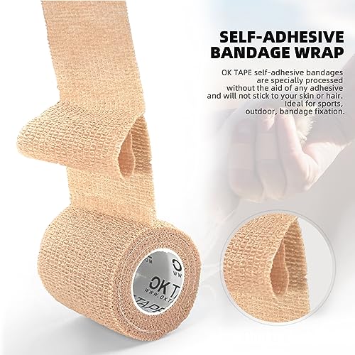 OK TAPE Self-Adherent Cohesive Bandages Wrap 6 Pack, 4 Inch x 5 Yards, Mix Colors