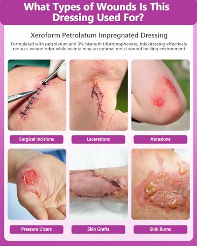 Vynive Xeroform Petrolatum Wound Dressing 5x9 Inch Pack of 25, Non-Adherent Gauze for Large Wounds