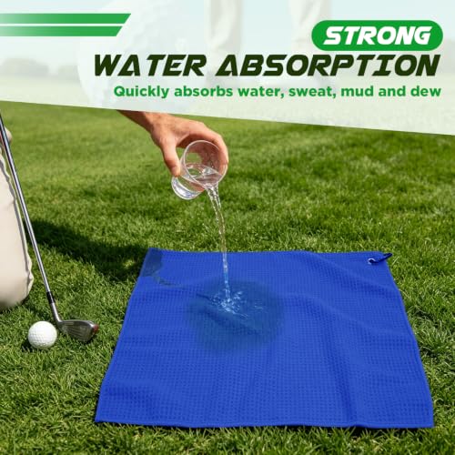 Microfiber Golf Towels 3 Pack - 16"x16" Waffle Pattern - Black/Blue/Gray