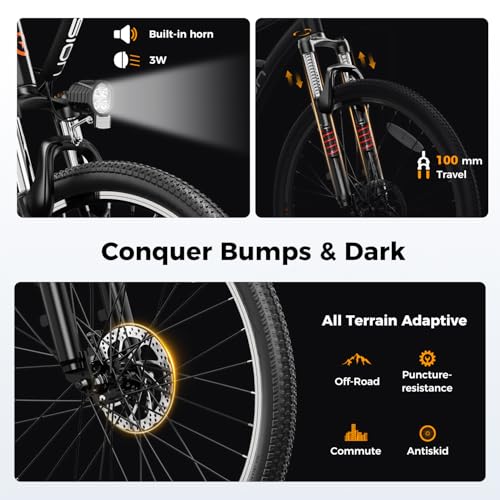 Electric Mountain Bike with 1000W Motor & Removable Battery - Dark