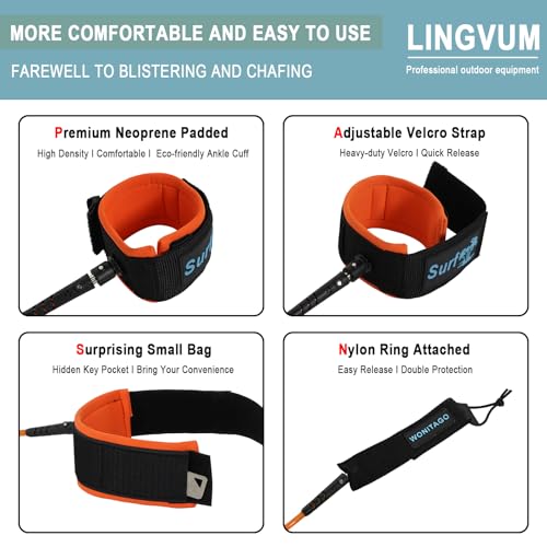 Premium Surfboard Leash - 6 to 10 ft Adjustable, 7mm TPU Cord