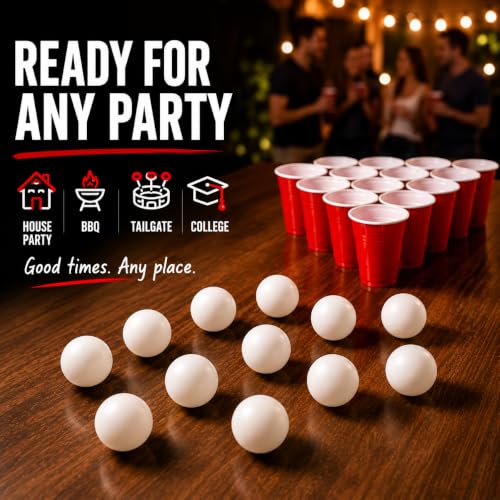 40mm Beer Pong Balls - Durable Seamless White Ping Pong Balls, 12 Pack