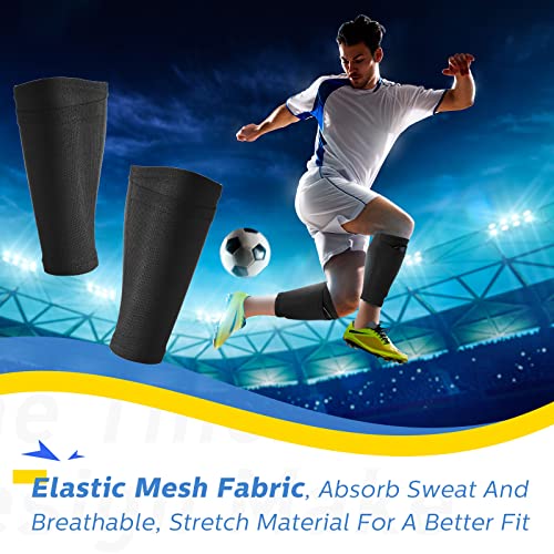 Soccer Shin Guard Sleeves with Pocket - 4 Pairs, Elastic & Ventilated, Black