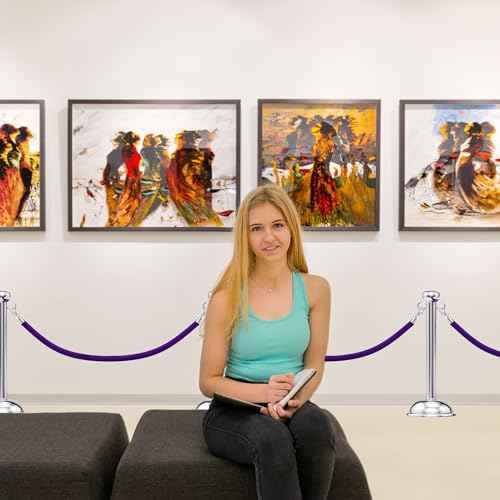 6.5 Feet Purple Velvet Hanging Ropes with Silver Polished Hooks Crowd Control Stanchion Ropes fit for Movie Theaters,Church,Restaurants,Hotels,Grand Openings, Concert venues, Trade Shows (2PCS)