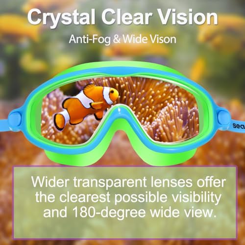 Seago Kids Swim Goggles 2-Pack Orange Mirrored & Blue-Green Anti-Fog UV Wide View