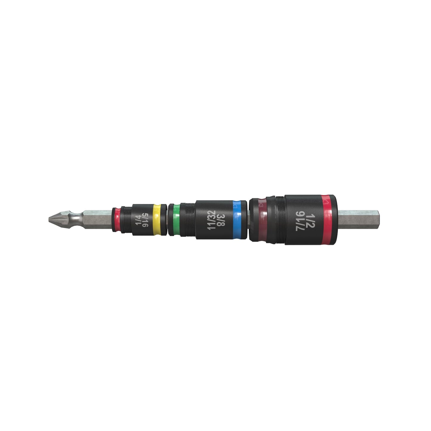 Malco 7-in-1 C-RHEX Flip Bit Socket Set with 3 cleanable, reversible, and stackable, color-coded sockets featuring an ultra-powerful magnet and a #2 Phillips integrated driver head. Impact Rated.