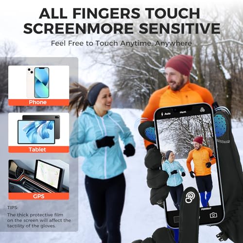 Winter Gloves for Men & Women - Zipper Touch Screen, Black, Medium