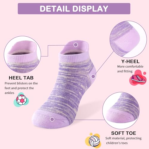 12 Pairs Girls Socks with Tab, Athletic Socks for Ages 1-14 | SPTRAMLE, 10-14 Years, Multicolor #2