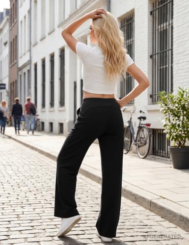 Blooming Jelly Black Large Wide-Leg Yoga Pants with Pockets - Lounge Trousers