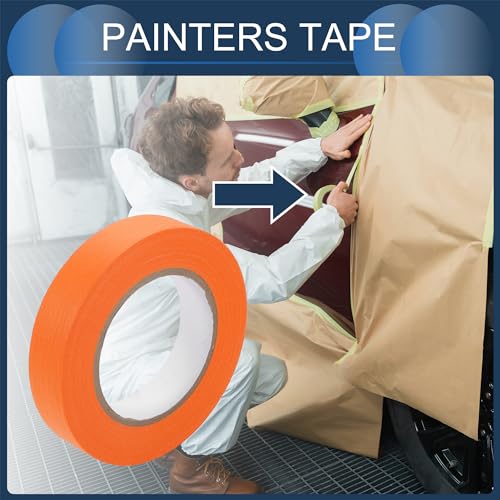 Masking Tape, 1 Inches x 60.1 Yards DIY Car Auto Paint Painters Tape Orange, 1 Pc