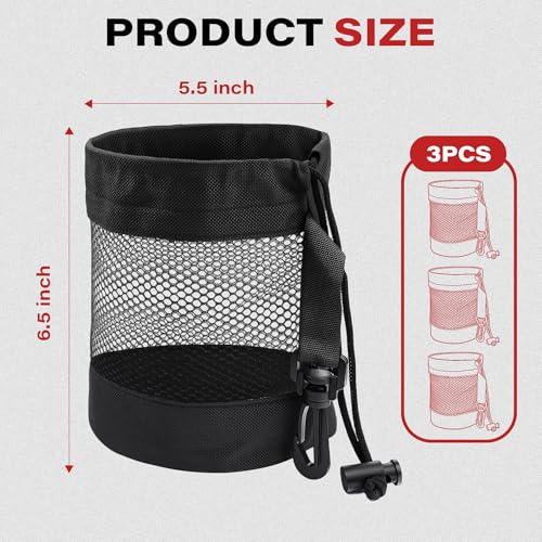 Black 3-Piece Golf Ball Bags with Drawstring - Nylon Mesh Storage for Outdoor Golf