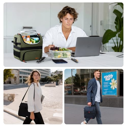 MIER Insulated Lunch Bag for Men Dual Compartment Army Green