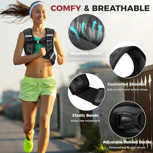 BAGAIL 15 lb Black Weighted Vest for Women, Reflective Strips & Phone Pouch