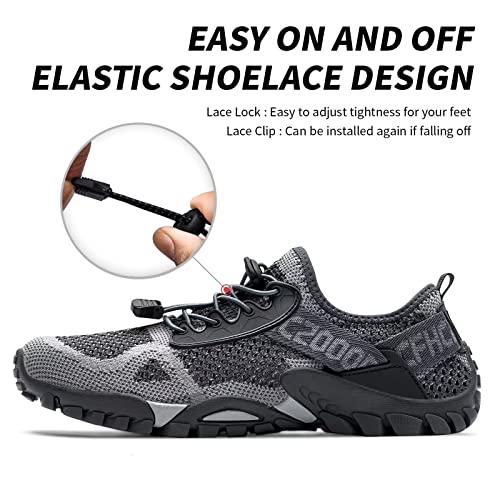 SOBASO Water Shoes Women Men Quick Dry Aqua Shoes for Water Sports Hiking Travel - Gray, Size 11 Women / 9.5 Men