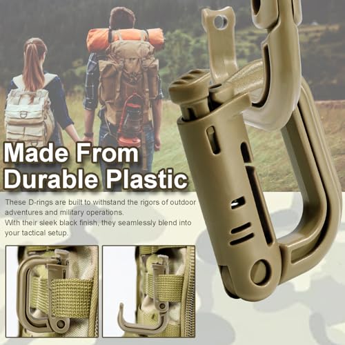 Tactical Locking D Ring Carabiner Clips - 6 Pack Light Khaki