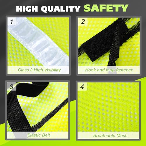 Jecery 20 Packs High Visibility Vest Safety Reflective Hi Visibility Mesh Vest Lightweight Neon Universal Size for Men Work Outdoor (M)
