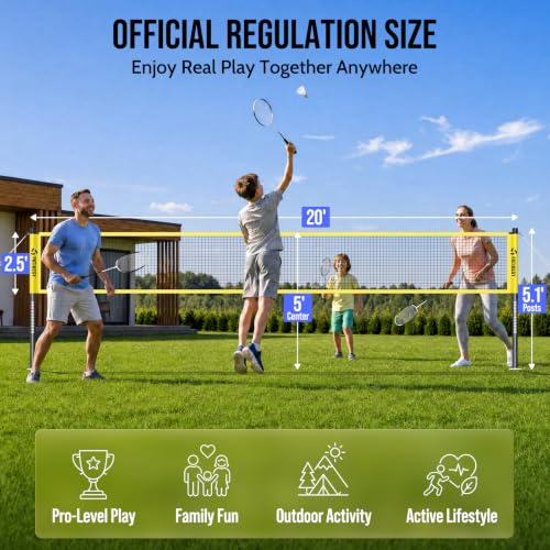Complete Badminton Set - 4 Rackets, 4 Shuttlecocks & Net - A-Yellow