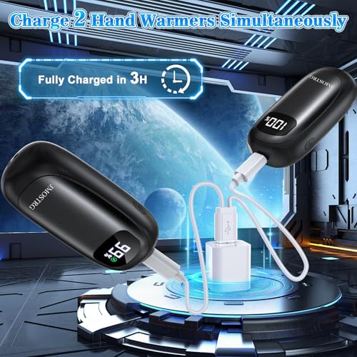 JMOSTRG 2-Pack Rechargeable Hand Warmers Dual-Sided with LED Display & Flashlight – Black