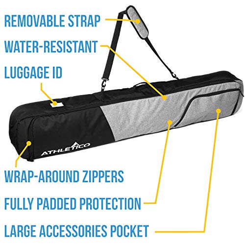 Athletico 157cm Peak Snowboard Bag with Padding — Black/Gray Travel Case for Boots & Gear