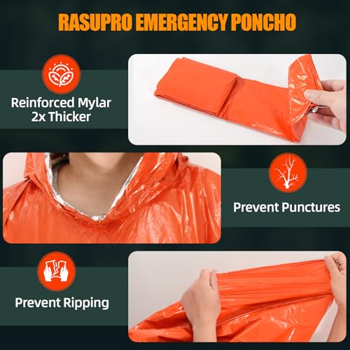 4 Pack Emergency Ponchos with Thickened Mylar Blanket Lining,