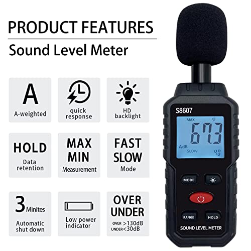 Digital Sound Level Meter,Sound Meter for Classroom Home Street,30-130dBA dB Meter to Measure Noise,Noise Decibel Reader,Audio Sound Tester,Sound Test equipmetent,Sound Measurement Device (30-130dBA)