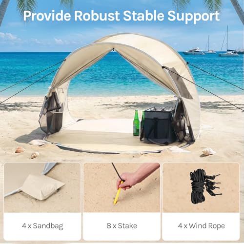 Wolfwise Beige Pop Up Beach Tent for 3 People, Sun Shade Shelter, Foldable & Water-Resistant