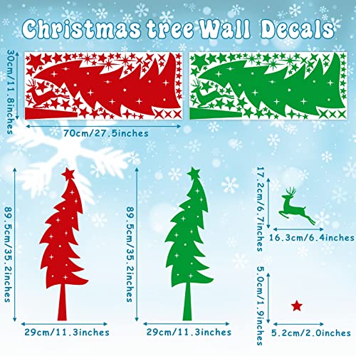 Large Christmas Tree Wall Stickers Vinyl Red Green Pine Tree Wall Decals Peel and Stick Stars Xmas Trees Stickers Removable Christmas Windows Walls Decorations Winter Holiday Party Supplies