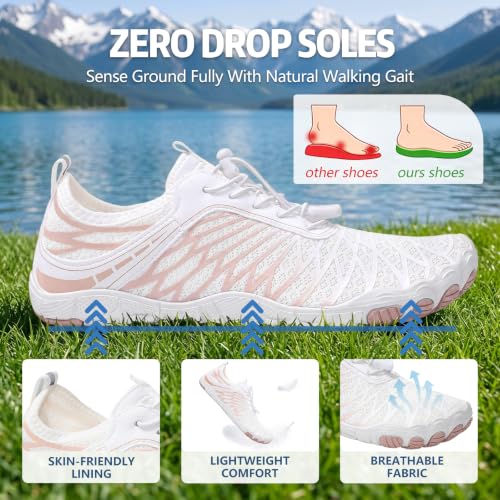 Barefoot Water Shoes for Hiking & Running - White, 8 Women/6.5 Men