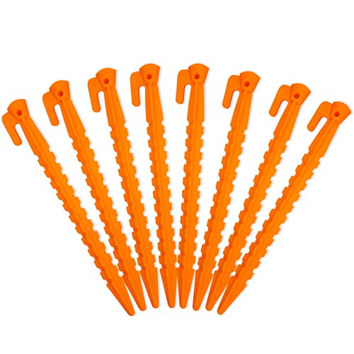 Heavy Duty 8 Pack Tent Stakes - 8.8 Inch Plastic Pegs